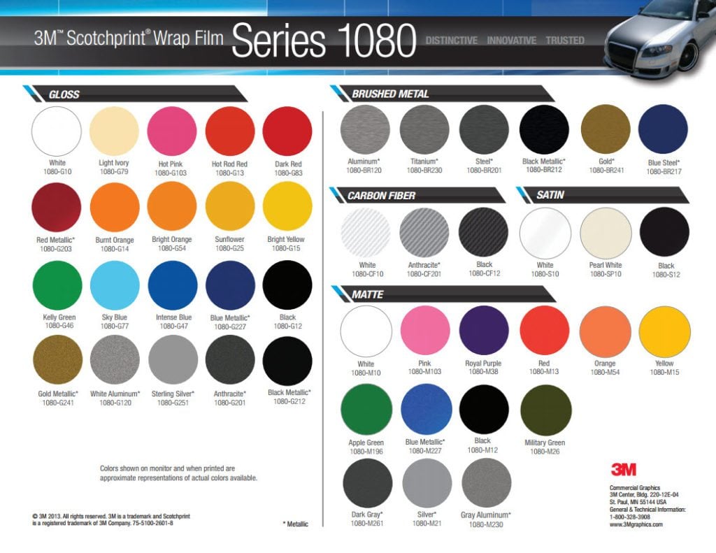 Vinyl Wrap Color Chart